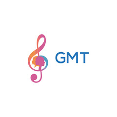 GMT  “Creative music logo with human silhouettes and treble clef in gradient colors, GMT  Later Logo, modern artistic design isolated on white background”
