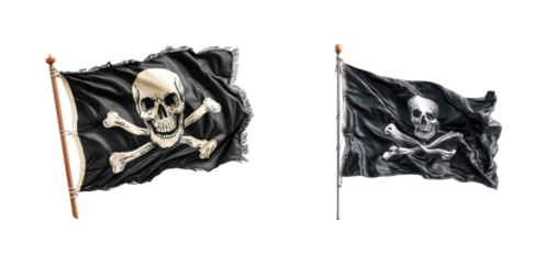 Pirate flag display scene collection nature, isolated on transparent background, png set