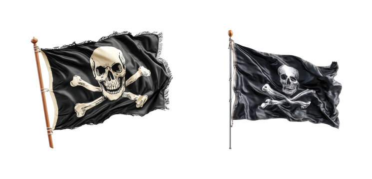 Pirate flag display scene collection nature, isolated on transparent background, png set