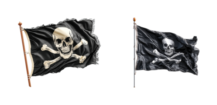 Pirate flag display scene collection nature, isolated on transparent background, png set