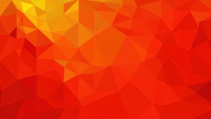 A vibrant geometric design featuring a gradient of warm colors from yellow-orange to deep red, composed of many small triangles.