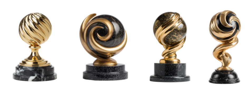 Award winning trophies showcase modern, isolated on transparent background, png set