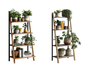 Stylish plant display shelves home interior modern, isolated on transparent background, png set
