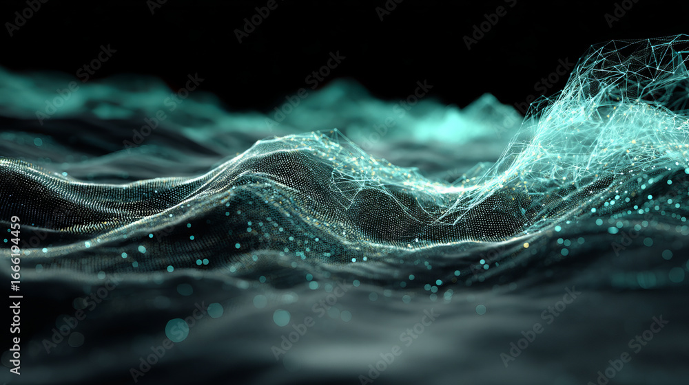 Aufkleber abstract gradient particle waves seamlessly flowing with soft purple light and bokeh. orange and blu