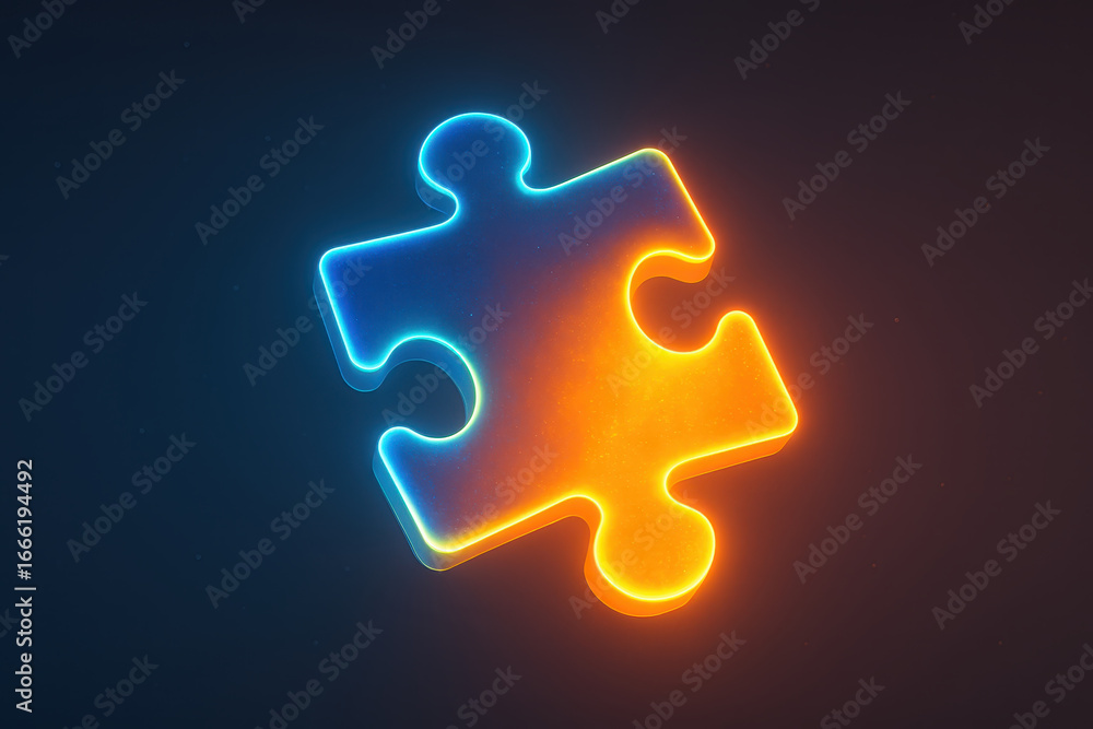 Poster glowing puzzle piece symbolizes missing piece in problem solving and business solution representing 