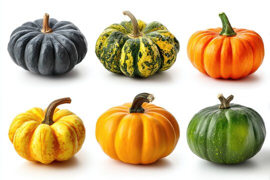 Six small gourds, various colors