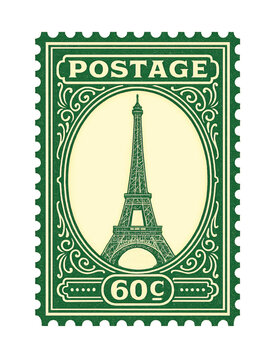 Eiffel Tower postal stamp PNG on transparent background vector illustration