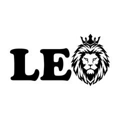 Leo with crowned lion svg cut file. Isolated vector illustration.
