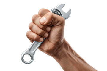 Hand holding adjustable wrench for repairs