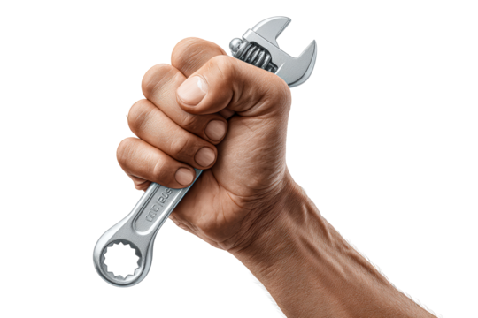 Hand holding adjustable wrench for repairs