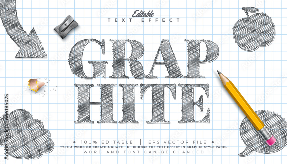Poster editable sketch drawing graphite text effect design vector illustrator graphic style effect with cus