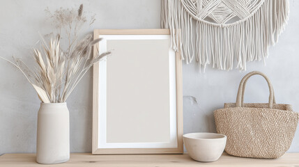 Elegant interior mockup showcasing an AI-generated poster in a minimalist setting