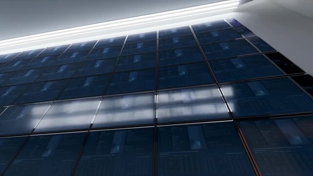 Modern videowall reflecting light in minimalist interior