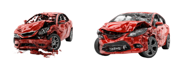 Car crash damage analysis urban location set, isolated on transparent background, png set