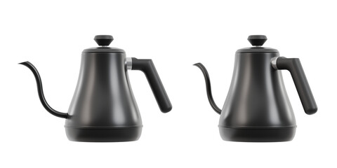 Minimalist black gooseneck kettle, isolated on a transparent background. Perfect for professional...