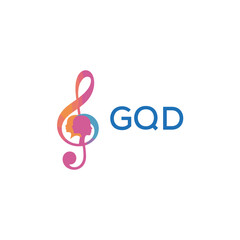 Fototapeta premium GQD “Creative music logo with human silhouettes and treble clef in gradient colors, GQD Later Logo, modern artistic design isolated on white background” 