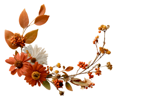 Vibrant autumn floral arrangement with leaves