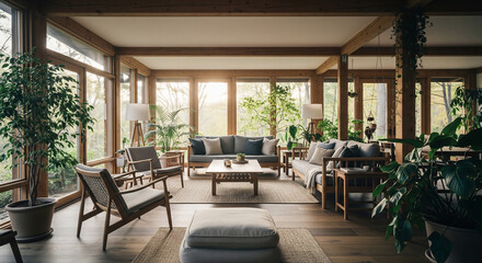 Fototapeta premium Eco-Friendly Home Interior with Natural Light and Plants