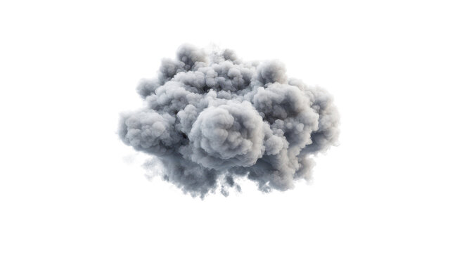 PNG dark smoke cloud isolated on a clean white background with soft shadows