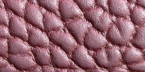 Close-up view of textured, quilted, pinkish-red leather