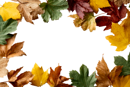 Colorful autumn leaves arranged in a border design