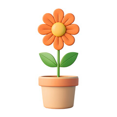 Fototapeta premium Stylized orange flower in a pot isolated on transparent background