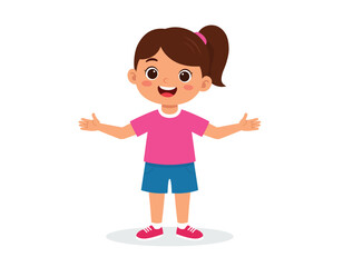 Cute little kid girl show happy and friendly pose with happy expression vector