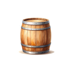 Obraz premium Vintage oak barrel, a weathered wooden container for wine or rum, isolated on a white background