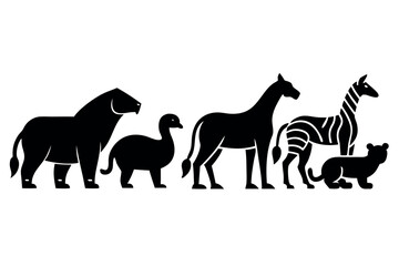 Obraz premium Silhouette of wild animals isolated on white background, vector illustration