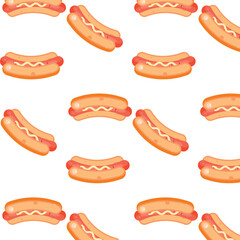 Seamless Hot Dog Pattern – Fast Food Cartoon Vector Background