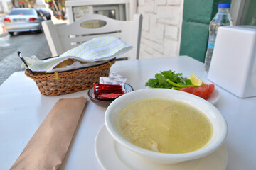  Soup plate on white table in restaurant