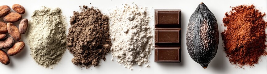 Cocoa beans, powder, and chocolate