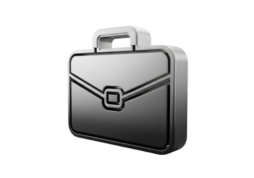 Modern silver briefcase icon representing business success, finance, and professional style