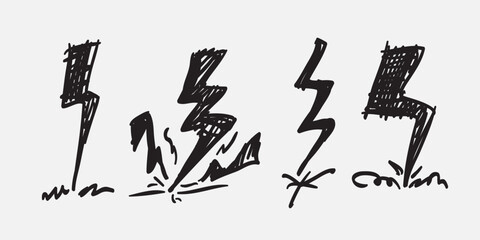 Scribble Doodle electric lightning bolt drawing, freehand drawing design.