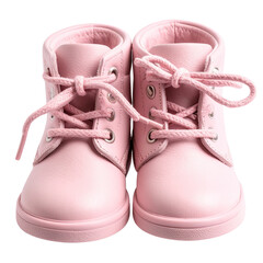A pink pair of new baby shoes isolated on a white background