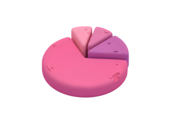 Stunning 3D rendered pie chart with vibrant pink and purple slices for business analysis and data visualization