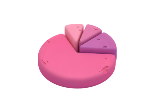 Stunning 3D rendered pie chart with vibrant pink and purple slices for business analysis and data visualization