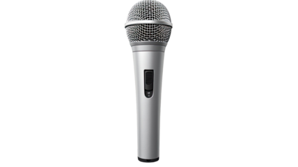 Silver microphone with metal mesh audio equipment isolated on white background
