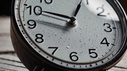 Close-Up of Classic Round Clock with Water Droplets on Glass – Time Concept and Minimal Aesthetic - Powered by Adobe