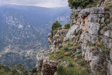 Rocky walls near Blouza village in Kadisha Valley also spelled as Qadisha in Lebanon