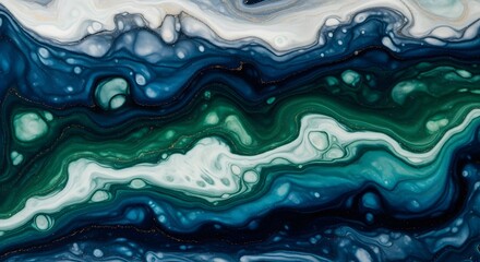 Obraz premium Ocean-Inspired Abstract Fluid Art – Deep Blue and Emerald Acrylic Pour with Marble Texture