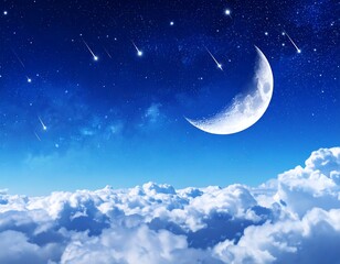 Naklejka premium Night sky, moon, clouds