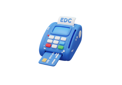 Modern blue EDC point of sale machine with credit card insertion, seamless transactions
