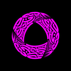 Magenta ring with abstract calligraphy design and triangular opening on black background art