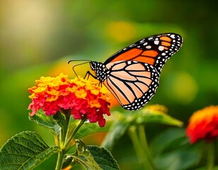 Fototapeta premium Beautiful image in nature of monarch butterfly on lantana flower.