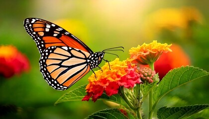Fototapeta premium Beautiful image in nature of monarch butterfly on lantana flower.