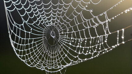 Morning spider web with dew drops, ultra realistic macro detail