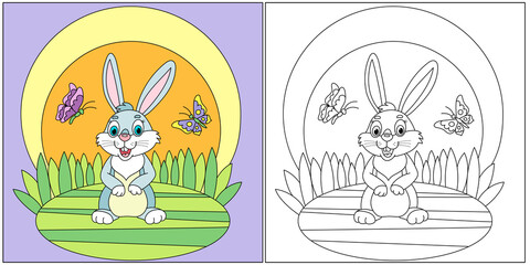 Bunny and Butterflies Coloring Page
