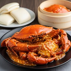 Delicious Chili Crab Dish with Steamed Buns