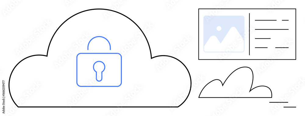 Aufkleber cloud with lock illustration signifying data security, accompanied by a document and cloud icon. ide